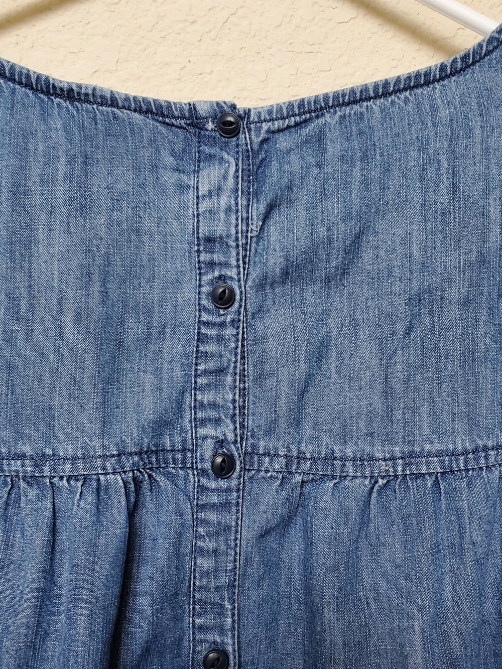 Madewell Blue Denim Tiered Peasant Boho Blouse. Size Small - Picture 4 of 6